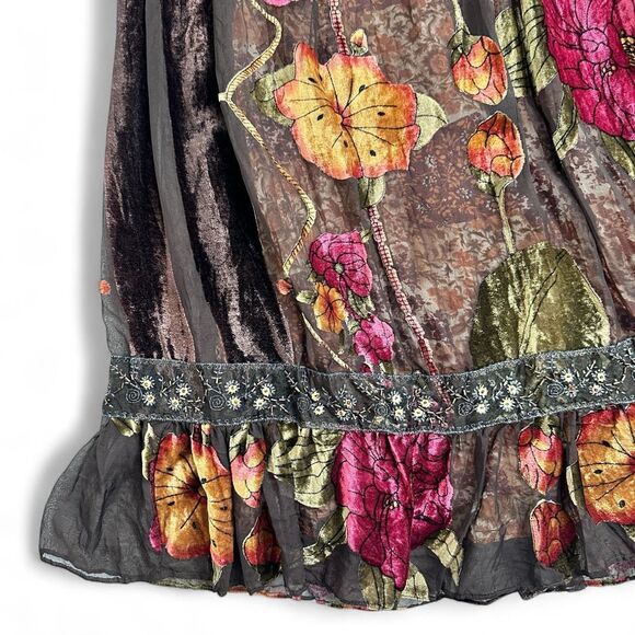 Y2K Debbie Shuchat Burnout Velvet Maxi Skirt 8 Boho Festival Whimsigoth Flaw - Picture 7 of 16